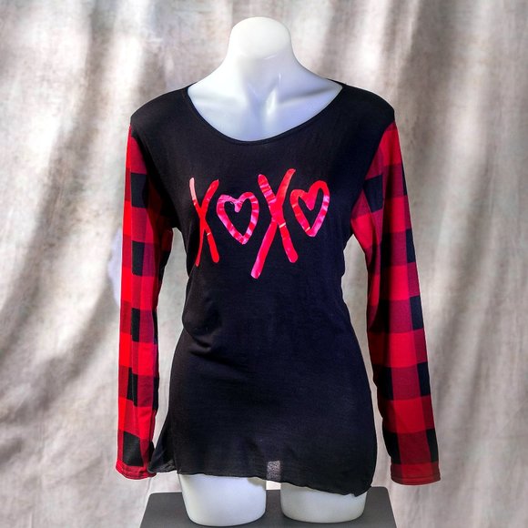 NWT  ❤️Black & Red Buffalo Check 'XOXO' Long-Sleeve Tee - 2X - Picture 2 of 4